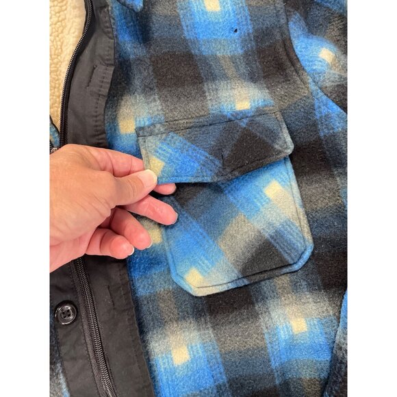 Maxxsel Mens Sherpa-Lined Buffalo Plaid Jacket Blue/Black XL SKU 9337 - Picture 8 of 16